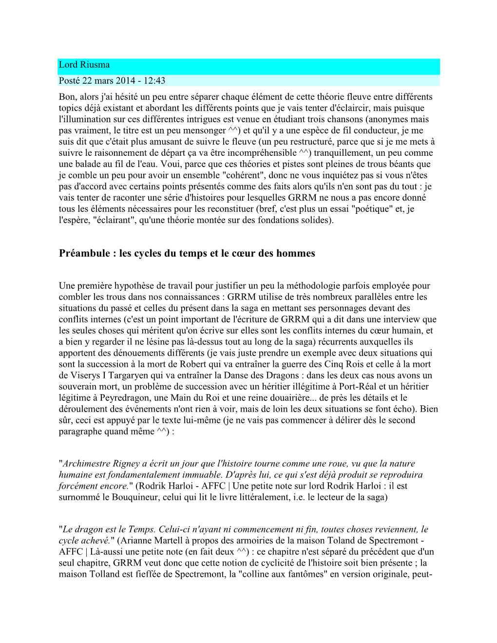 Préambule : Les Cycles Du Temps Et Le Cœur Des Hommes