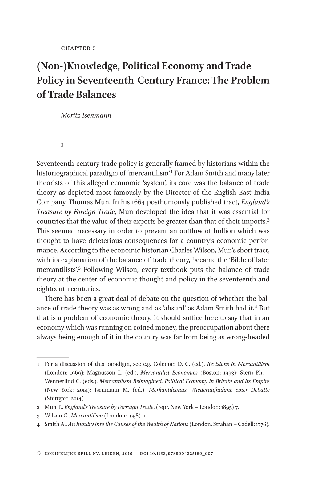 (Non-)Knowledge, Political Economy and Trade Policy in Seventeenth-Century France: the Problem of Trade Balances