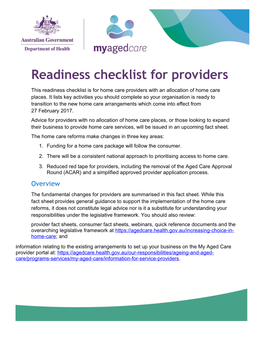 Readiness Checklist for Providers