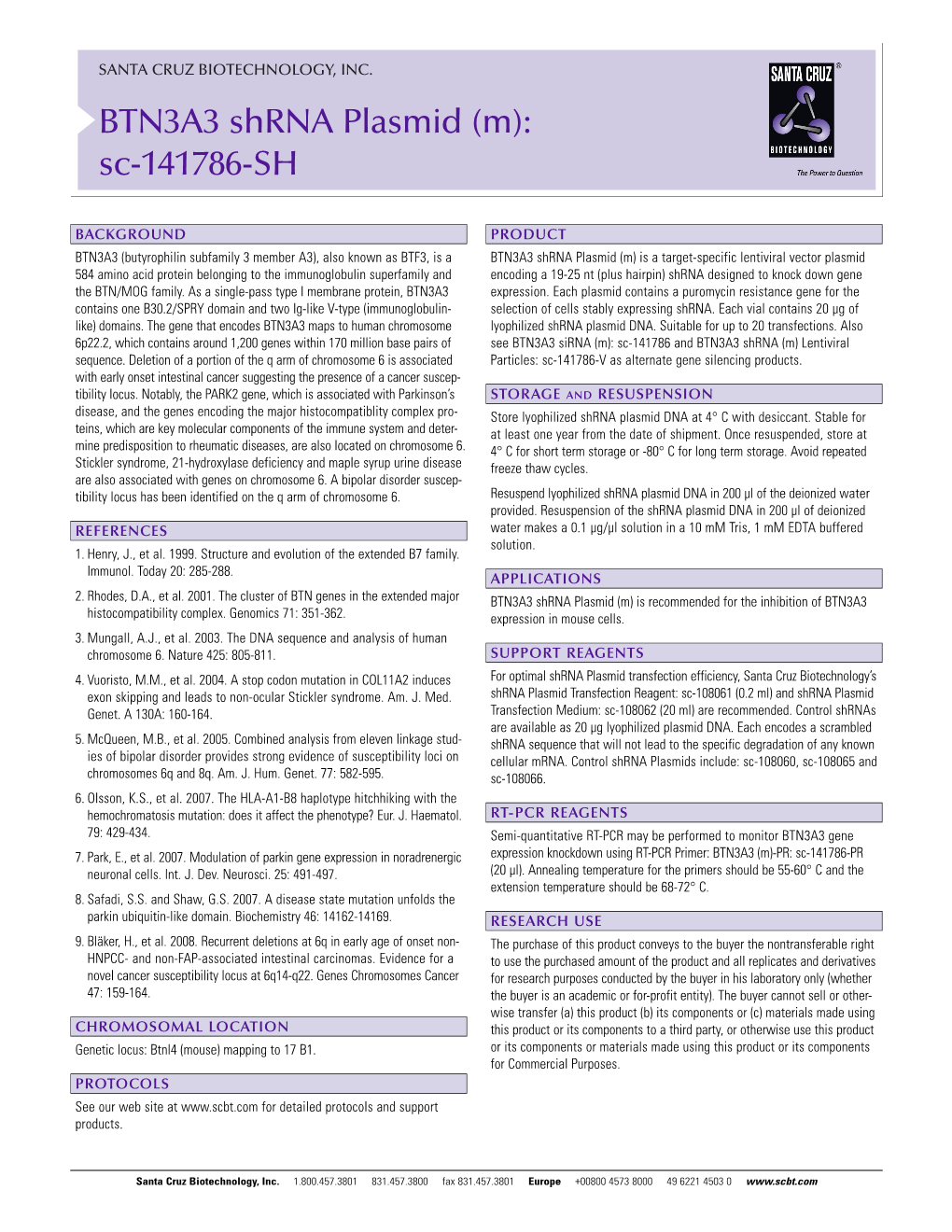 BTN3A3 Shrna Plasmid (M): Sc-141786-SH