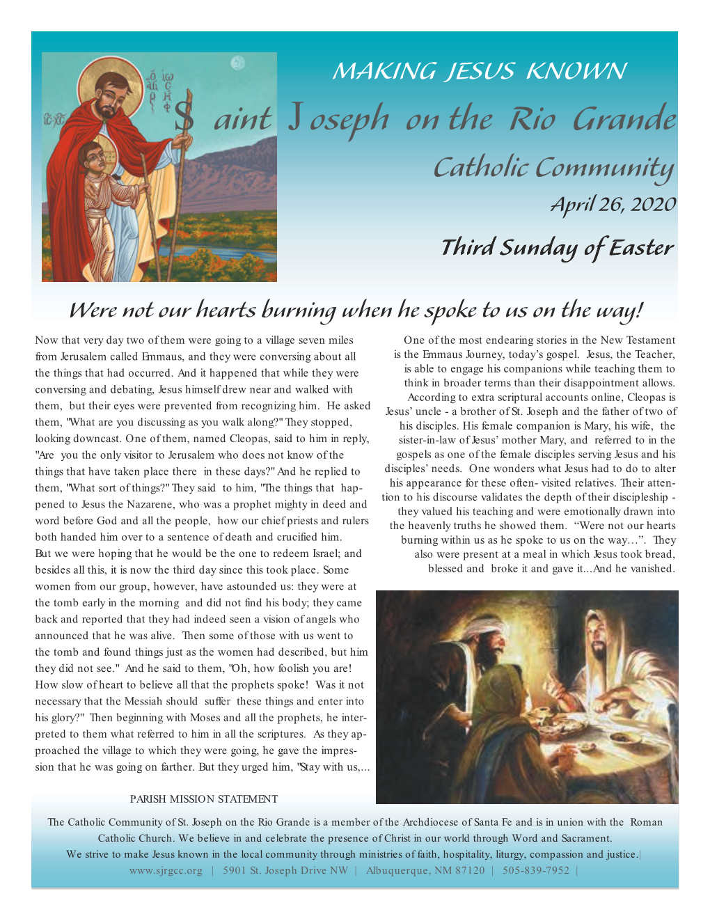 Saint Joseph on the Rio Grande Catholic Community April 26, 2020 Third Sunday of Easter