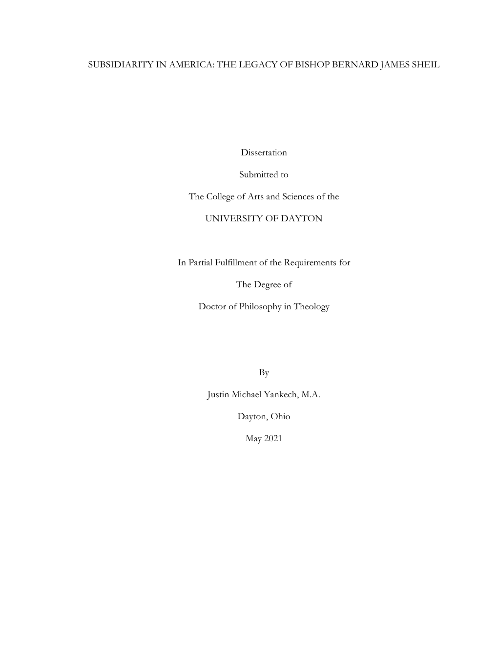 Subsidiarity in America: the Legacy of Bishop Bernard James Sheil