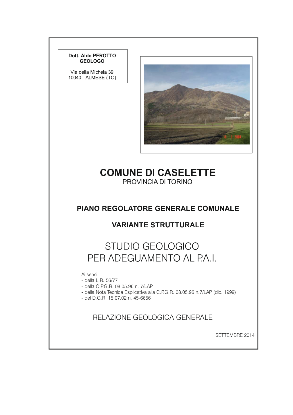 Comune Di Caselette Studio Geologico Per Adeguamento Al P.A.I
