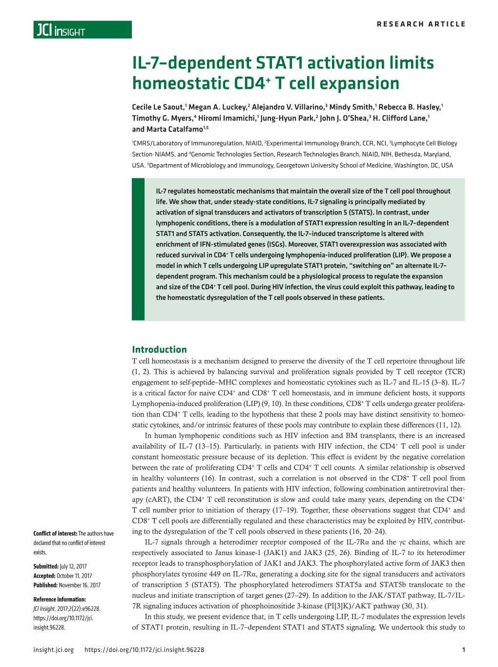 IL-7–Dependent STAT1 Activation Limits Homeostatic CD4+ T Cell Expansion