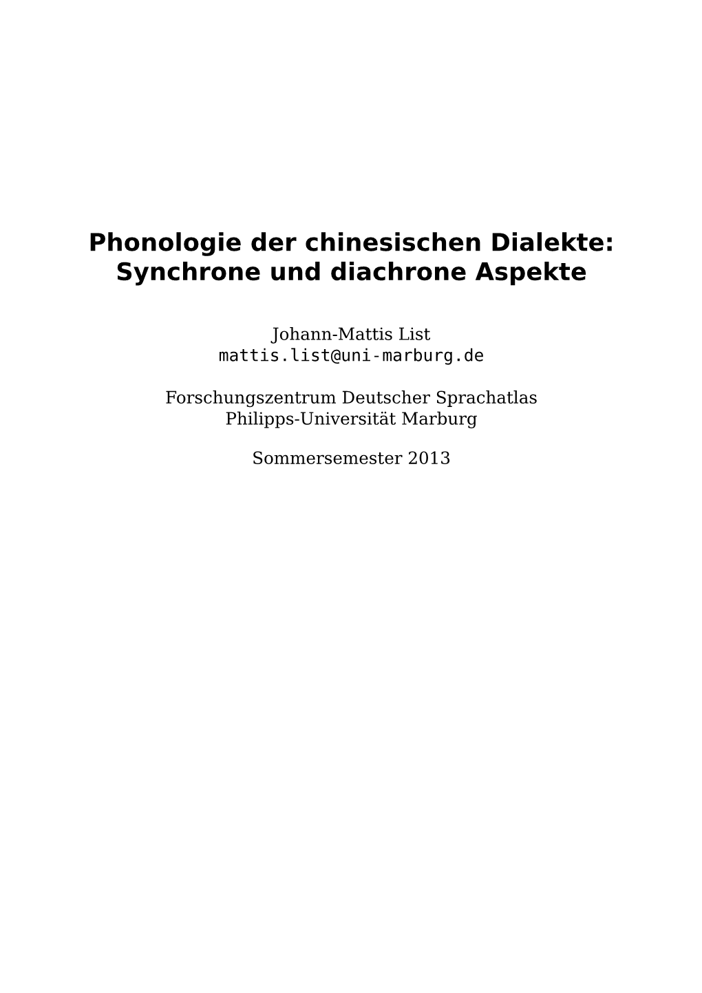 Phonologie Der Chinesischen Dialekte: Synchrone Und Diachrone Aspekte