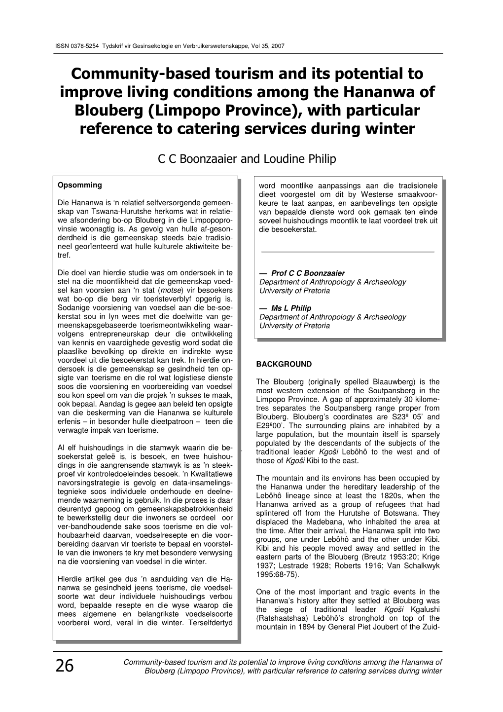 Limpopo Province), with Particular Reference to Catering Services During Winter