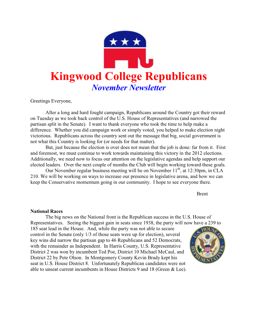 Kingwood College Republicans November Newsletter