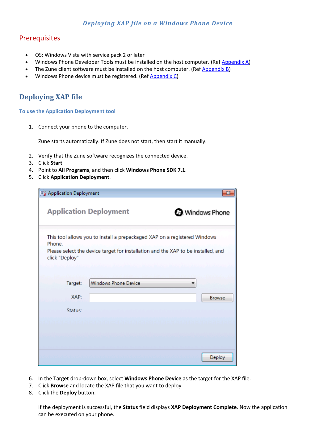 Prerequisites Deploying XAP File