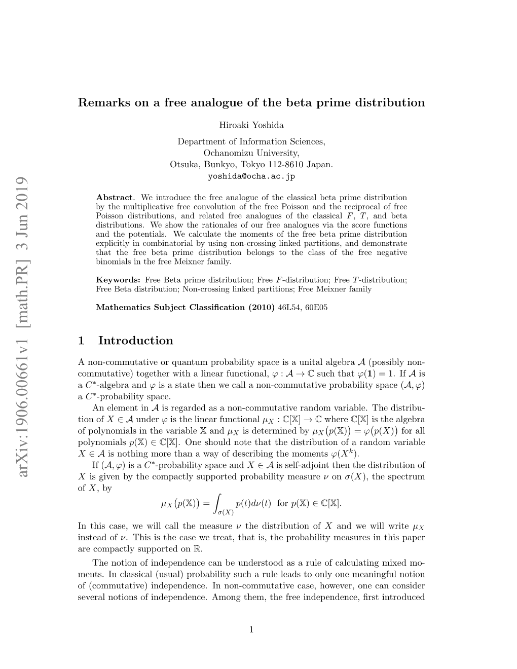 Remarks on a Free Analogue of the Beta Prime Distribution