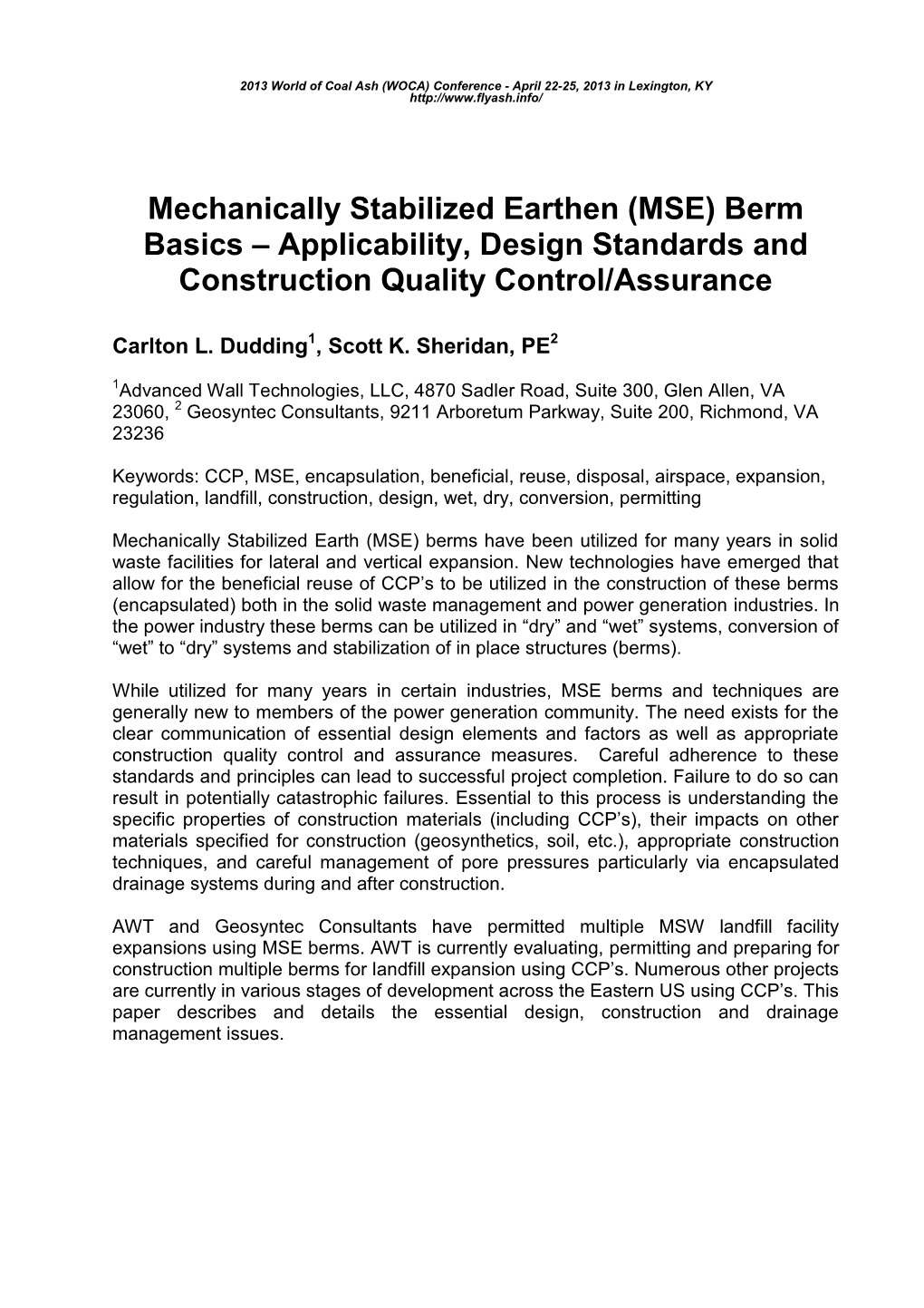 Mechanically Stabilized Earthen (MSE) Berm Basics – Applicability, Design Standards and Construction Quality Control/Assurance