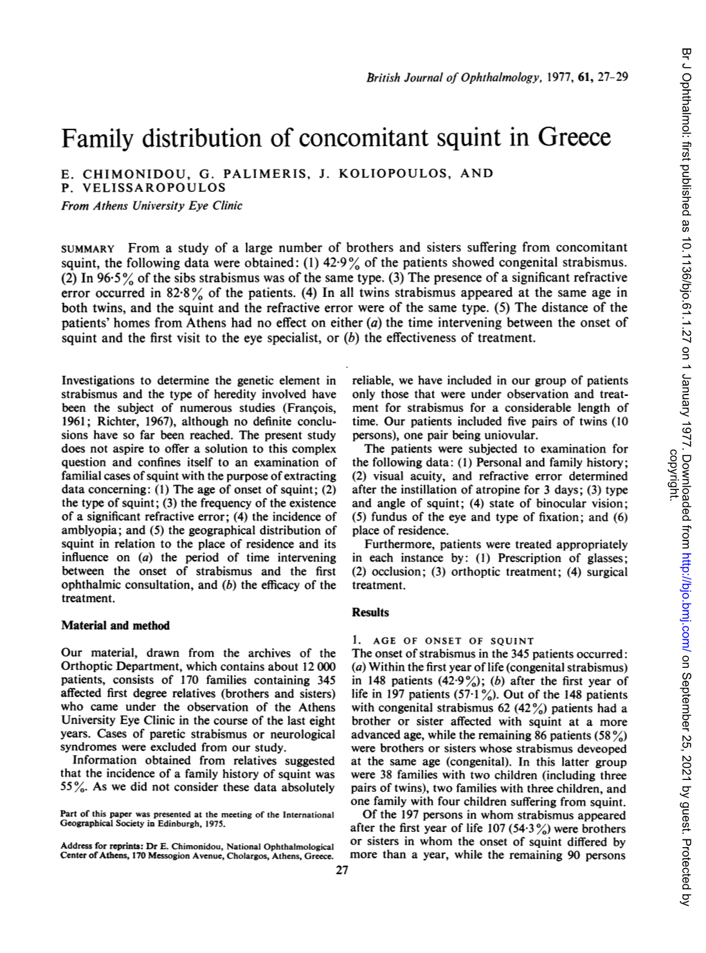 Family Distribution of Concomitant Squint in Greece E