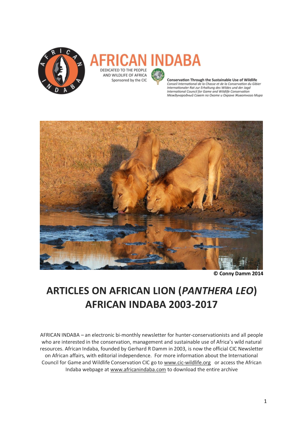 Articles on African Lion (Panthera Leo) African Indaba 2003-2017