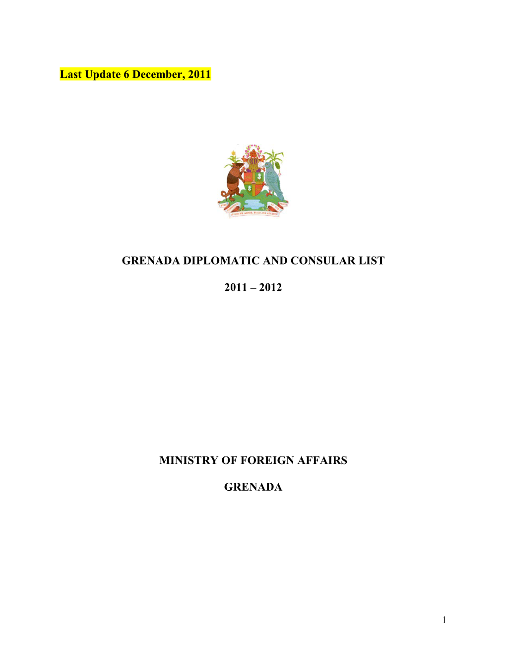 Grenada Diplomatic and Consular List 2011