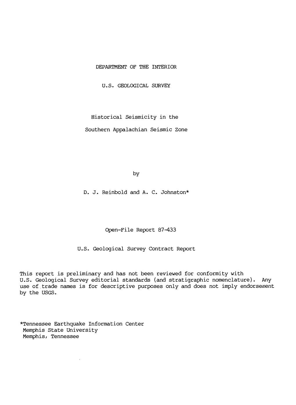 Historical Seismicity in the Southern Appalachian Seismic Zone by D. J