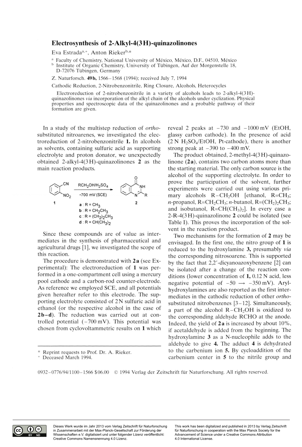 Quinazolinones Eva Estradaa +, Anton Riekerb* a Faculty of Chemistry, National University of Mexico