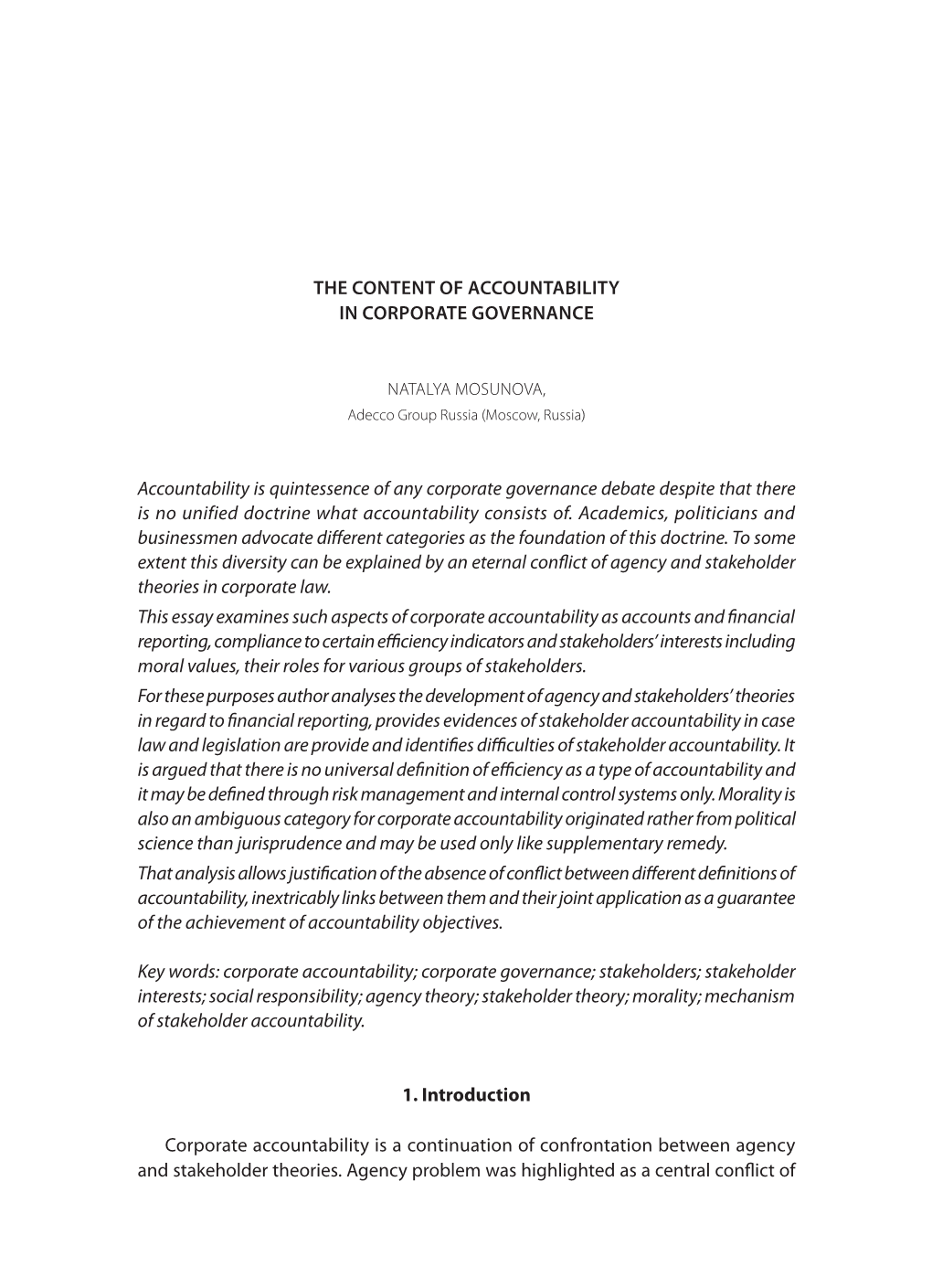 The Content of Accountability in Corporate Governance