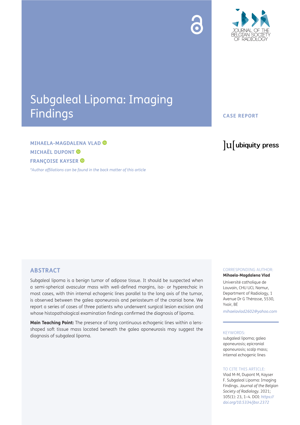 Subgaleal Lipoma: Imaging Findings