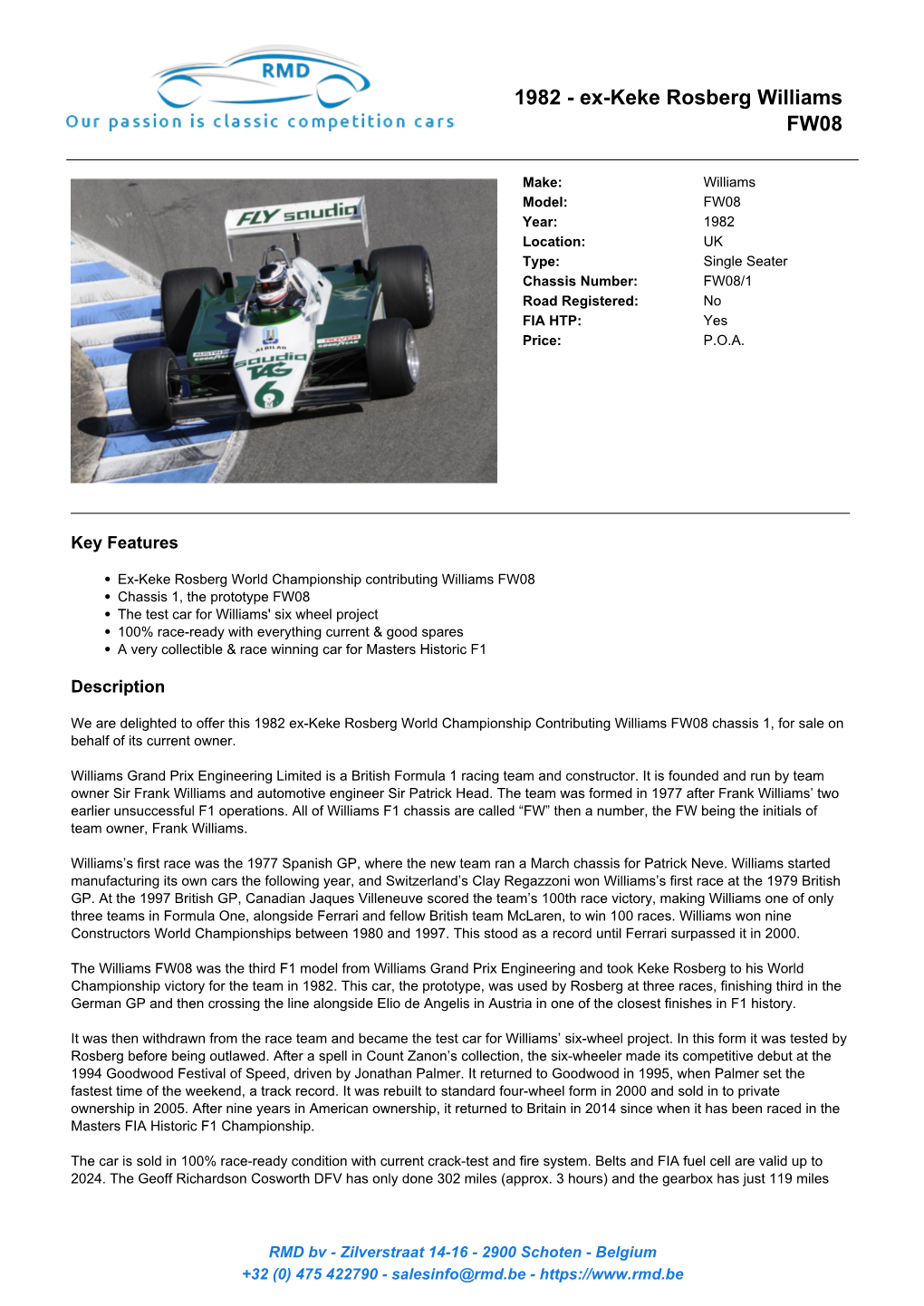 Ex-Keke Rosberg Williams FW08