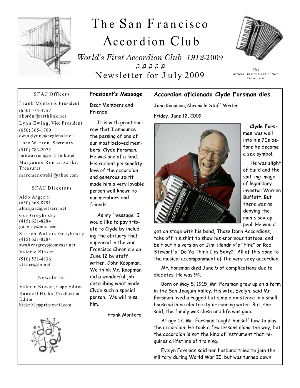 Newsletter of the San Francisco Accordion Club P.O