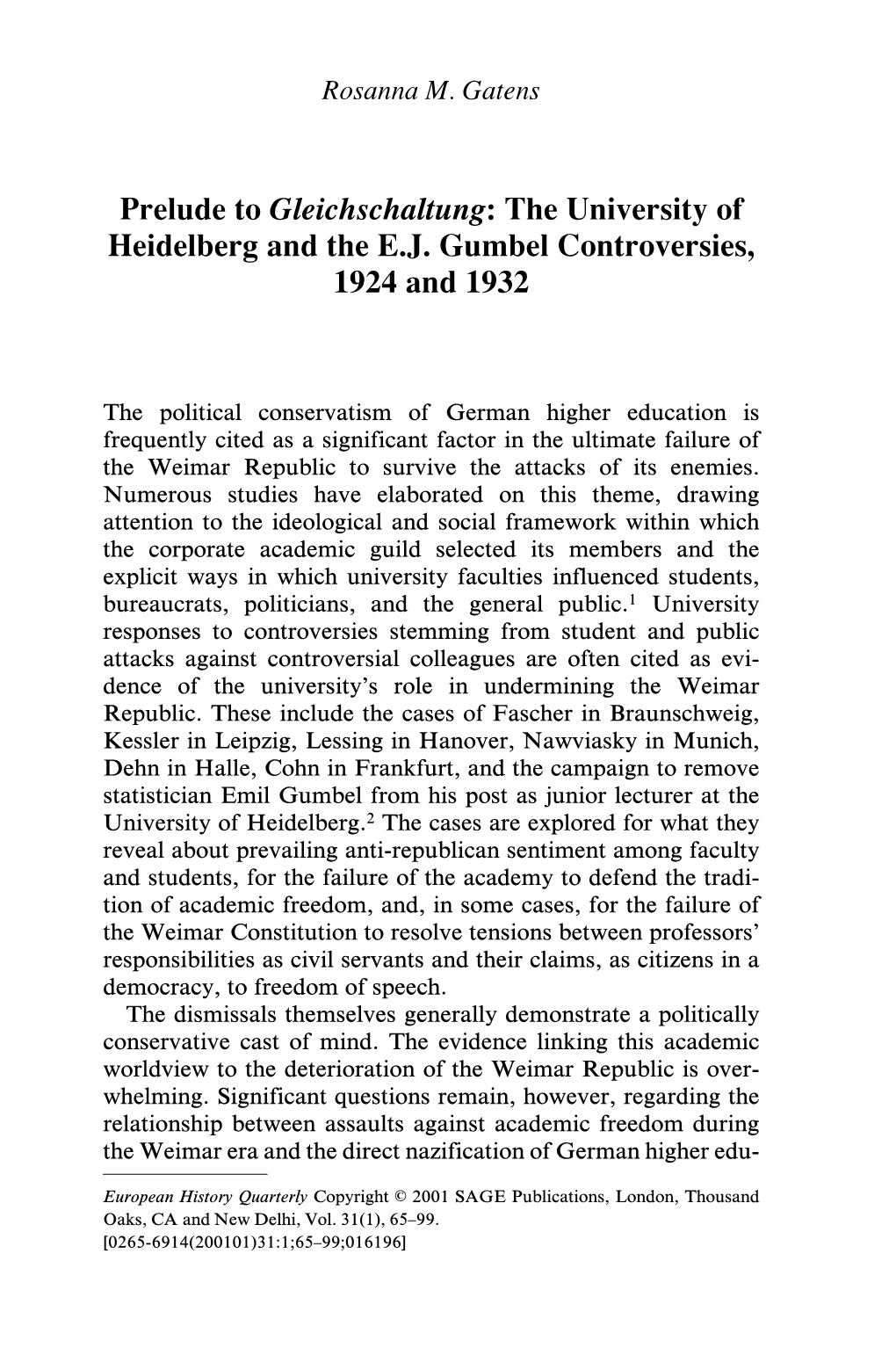 The University of Heidelberg and the EJ Gumbel Controversies, 1924