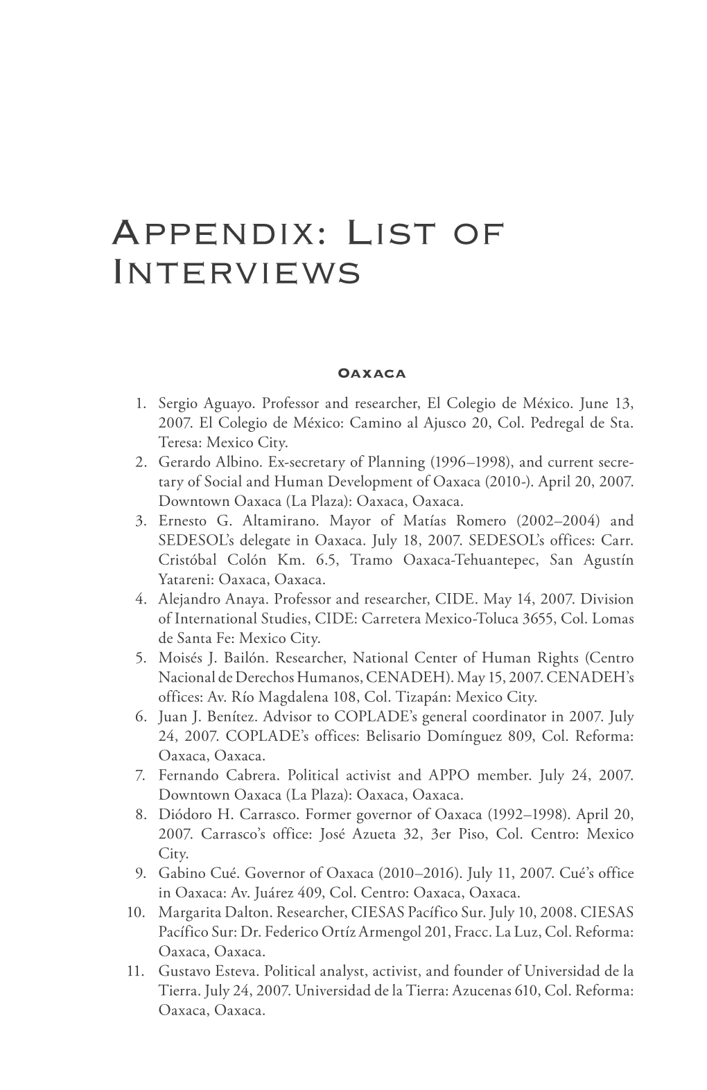 Appendix: List of Interviews