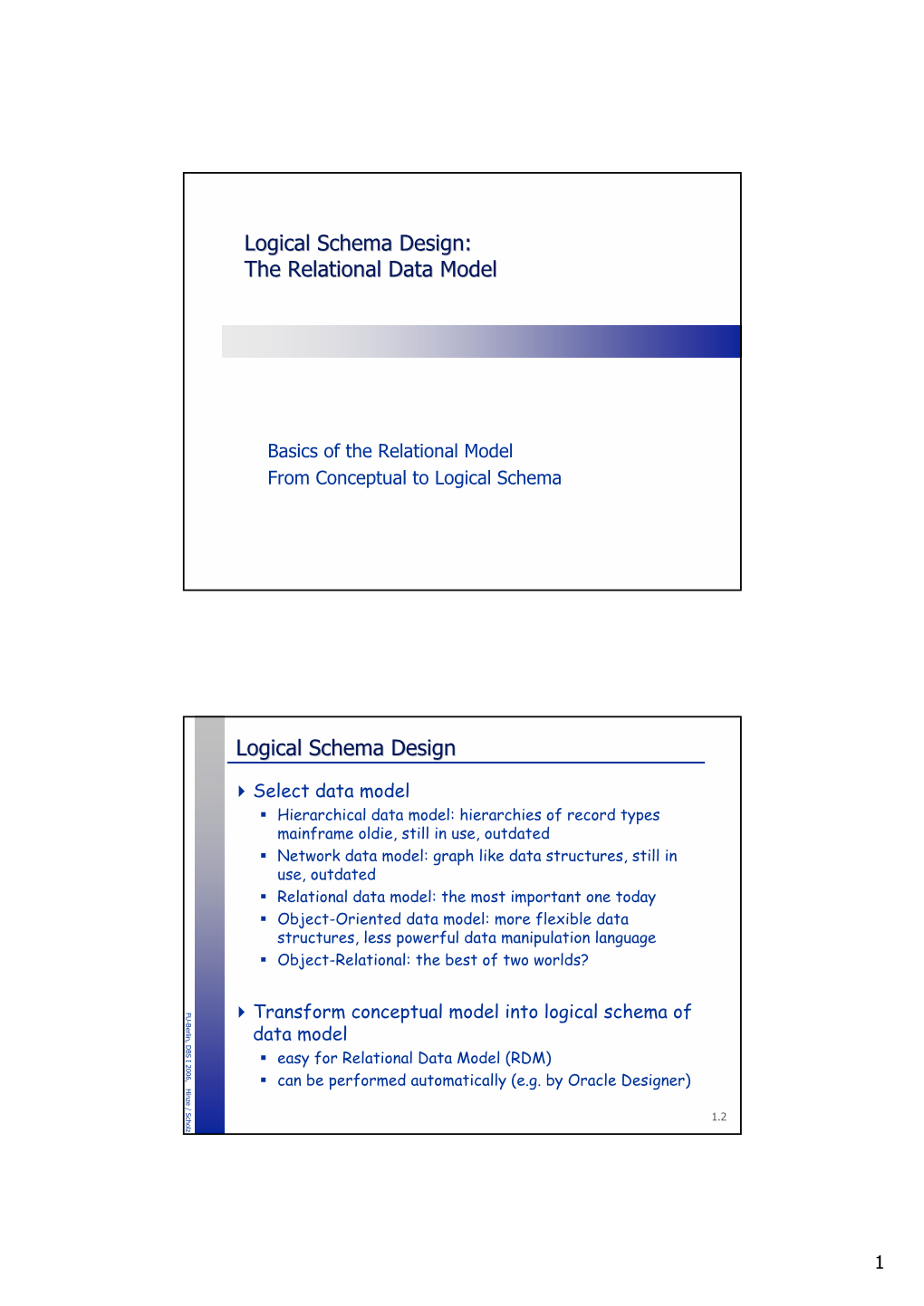 Logical Schema Design: the Relational Data Model Logical Schema Design