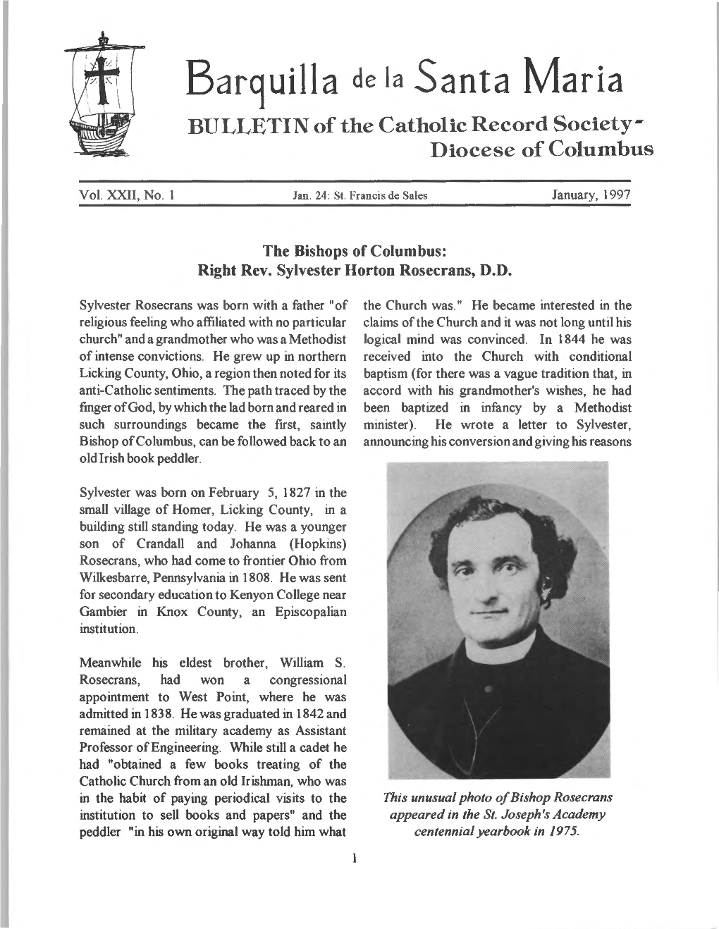 Barquilla De Ia Santa Maria BULLETIN of the Catholic Record Society­ Diocese of Columbus