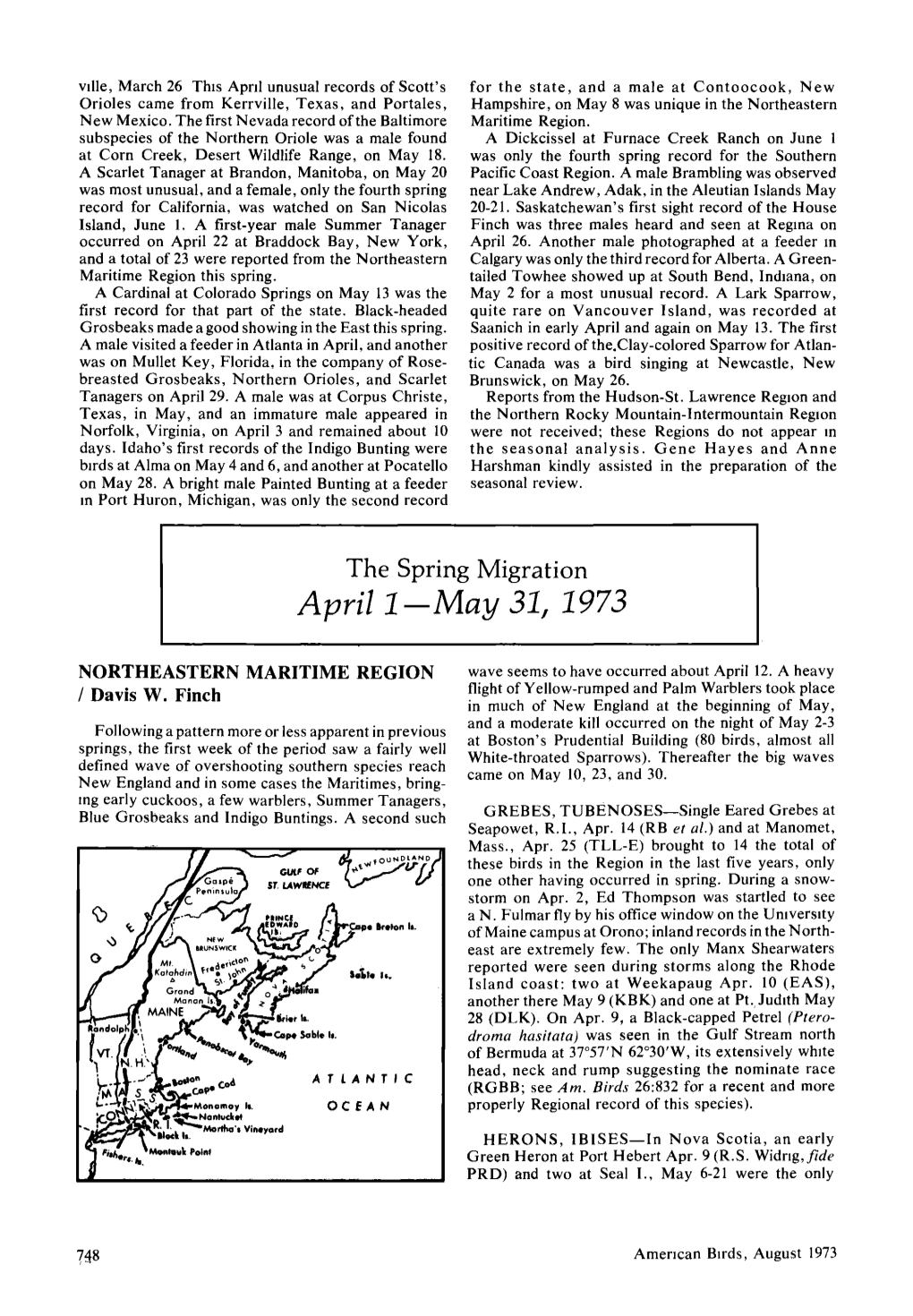 The Spring Migration April 1-May 31, 1973
