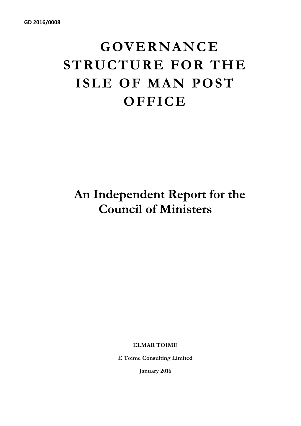 Governance Structure for the Isle of Man Post Office