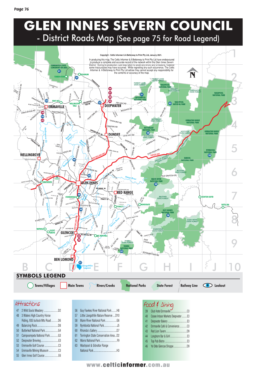 GLEN INNES SEVERN COUNCIL - District Roads Map (See Page 75 for Road Legend)