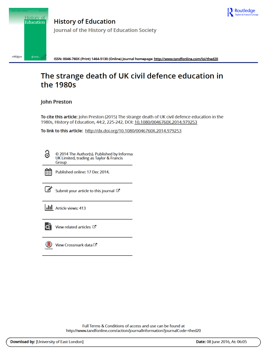The Strange Death of UK Civil Defence Education in the 1980S