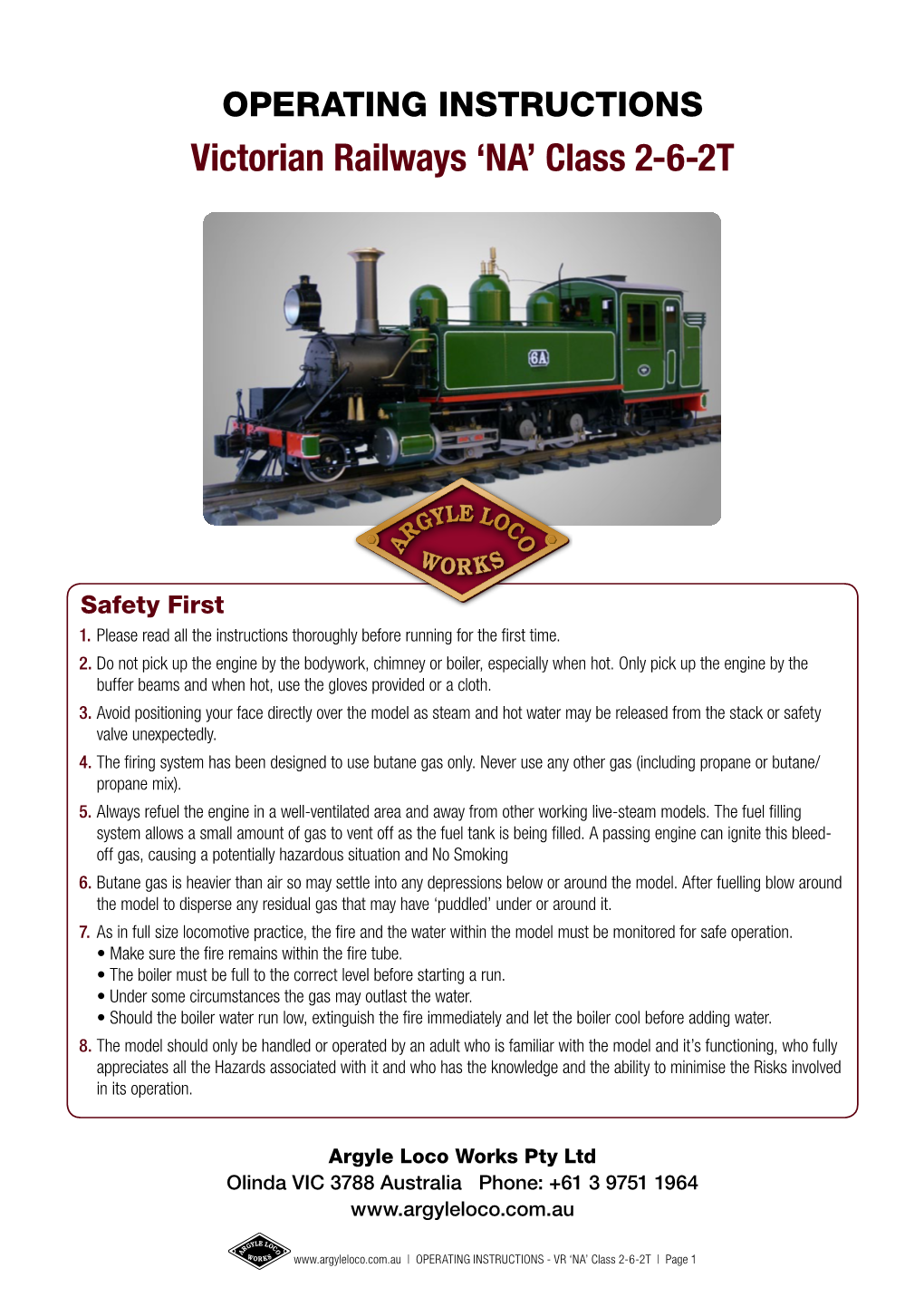 OPERATING INSTRUCTIONS Victorian Railways ‘NA’ Class 2-6-2T