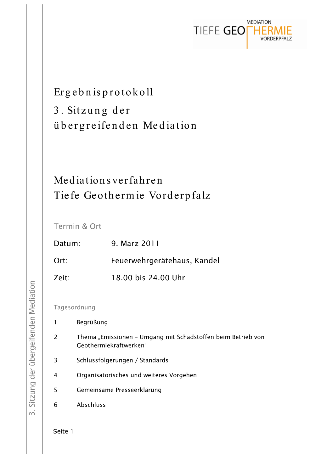 Ergebnisprotokoll 3. Sitzung Der Übergreifenden Mediation