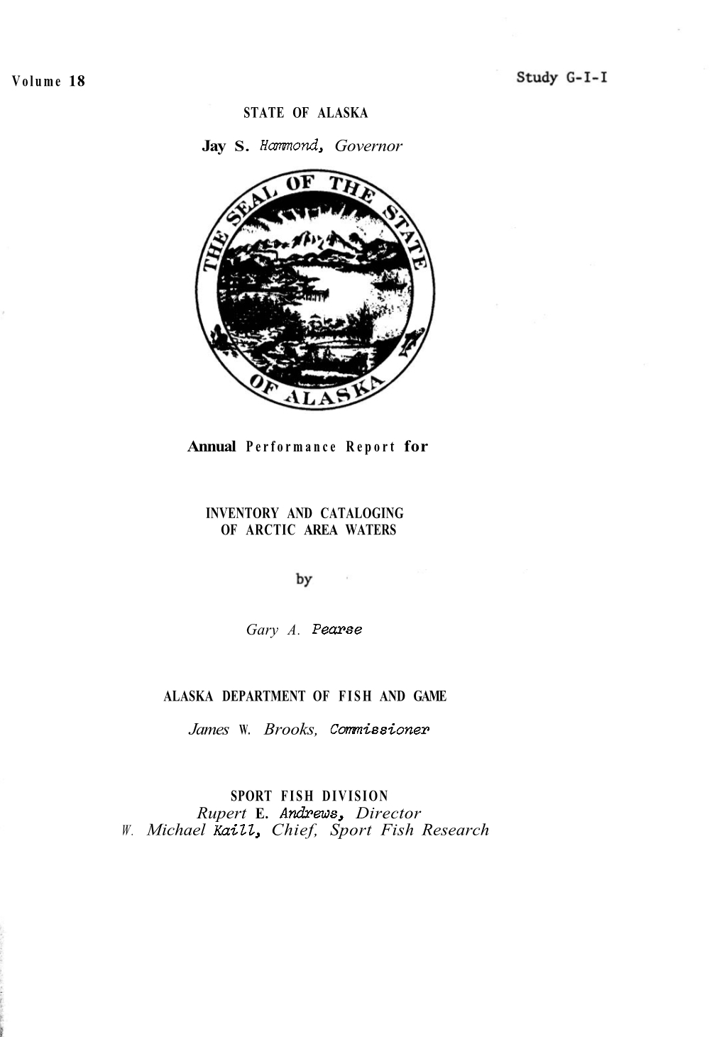 Inventory and Cataloging of Arctic Area Waters. Alaska Department of Fish