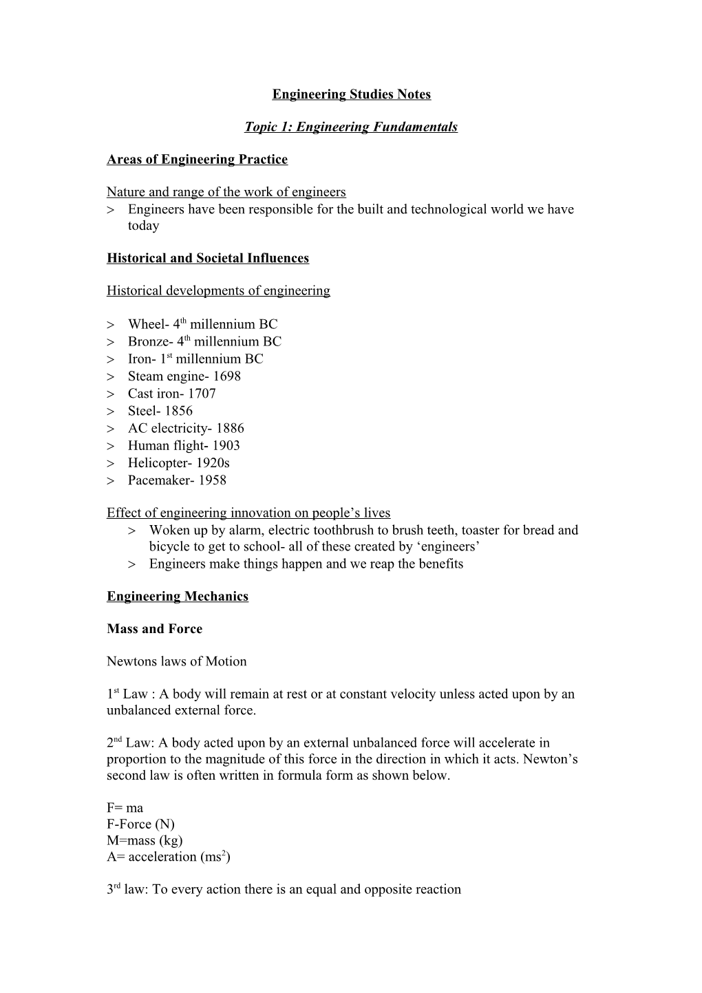 Engineering Studies Notes