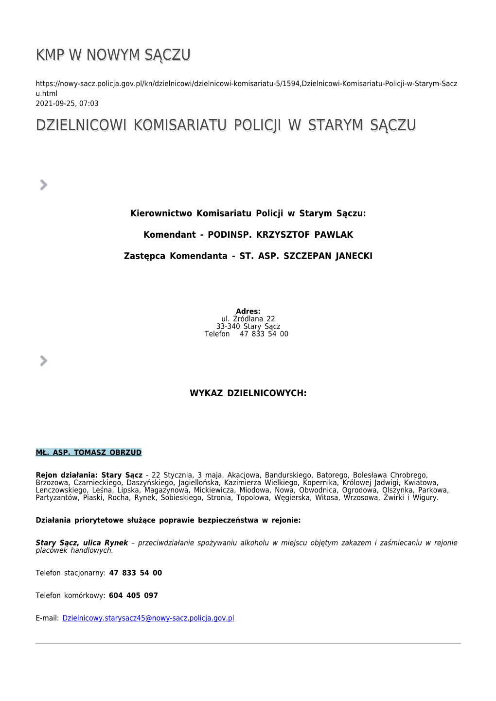 Dzielnicowi Komisariatu Policji W Starym Sączu