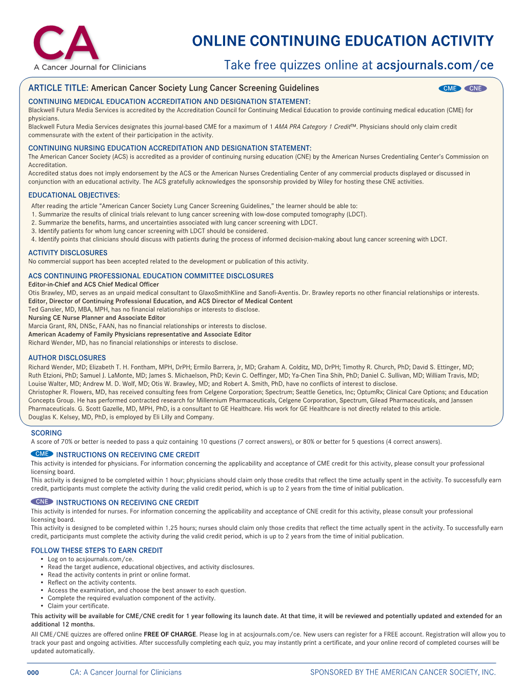 American Cancer Society Lung Cancer Screening Guidelines