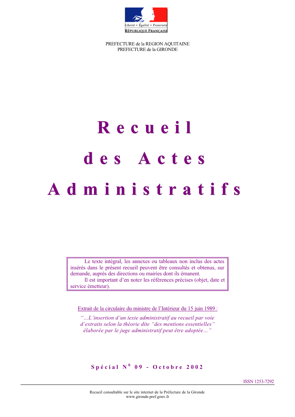 R Ecueil Des a Ctes a Dministratifs