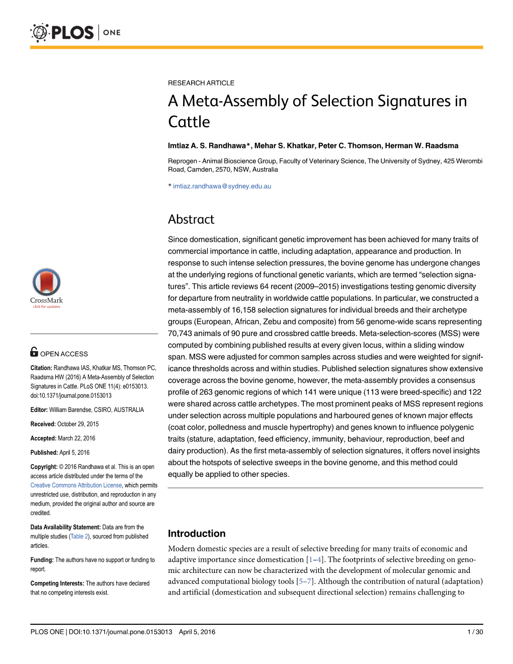 A Meta-Assembly of Selection Signatures in Cattle