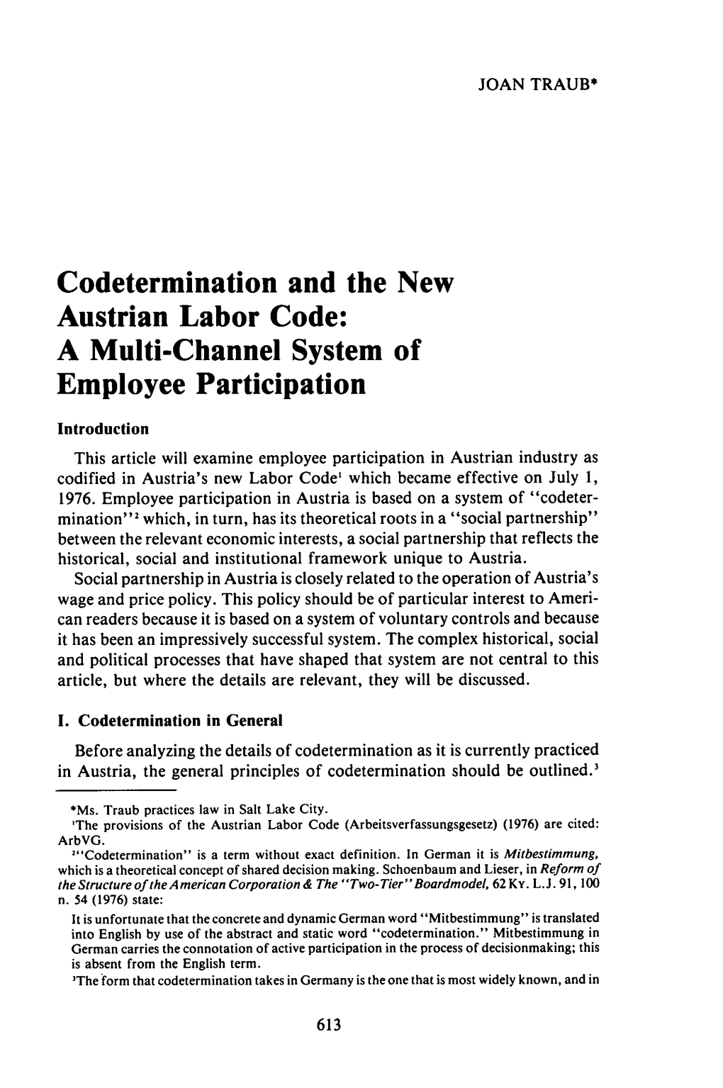 Codetermination and the New Austrian Labor Code: a Multi-Channel System of Employee Participation