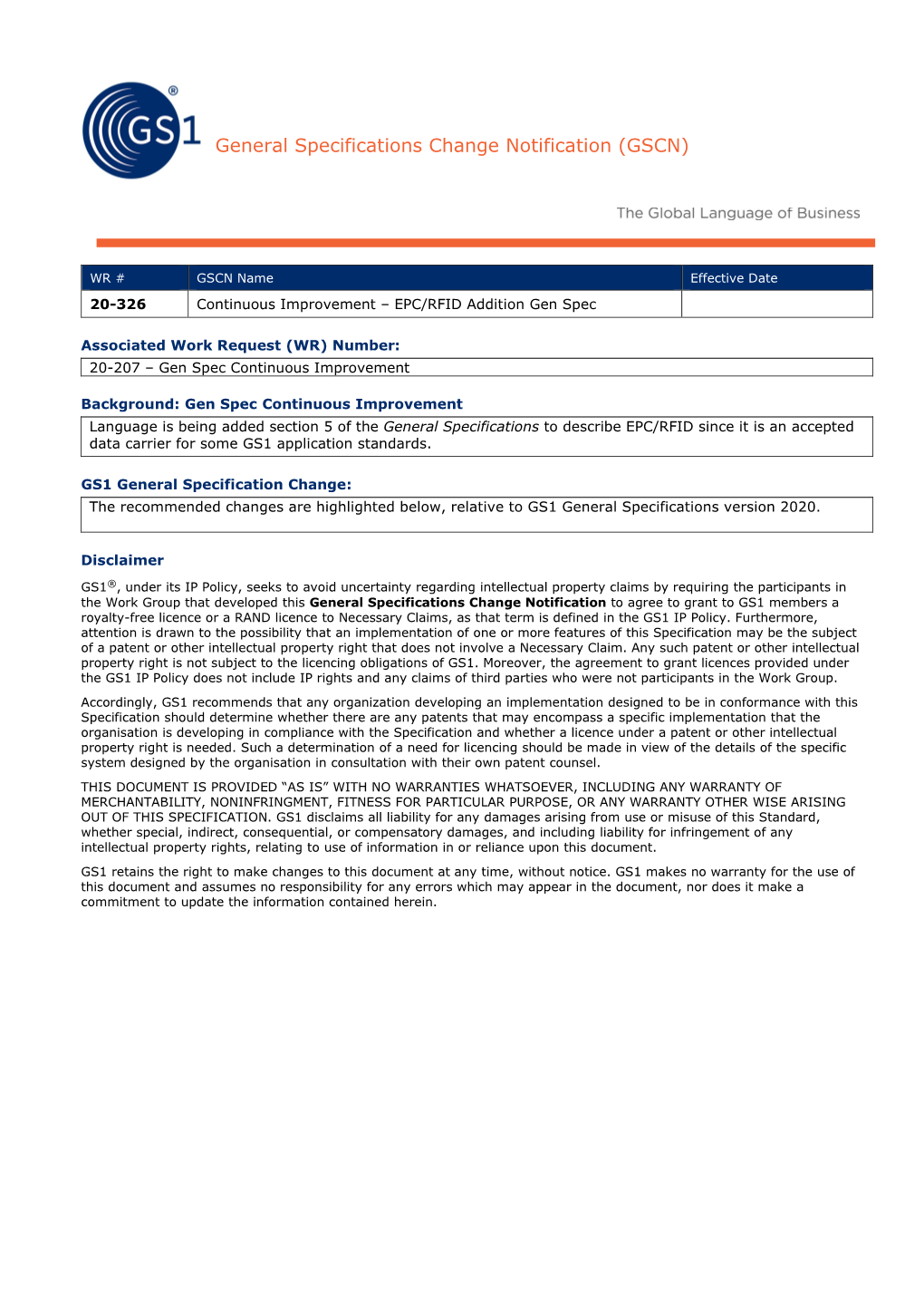 GSCN 20-326 Updates for EPC/RFID