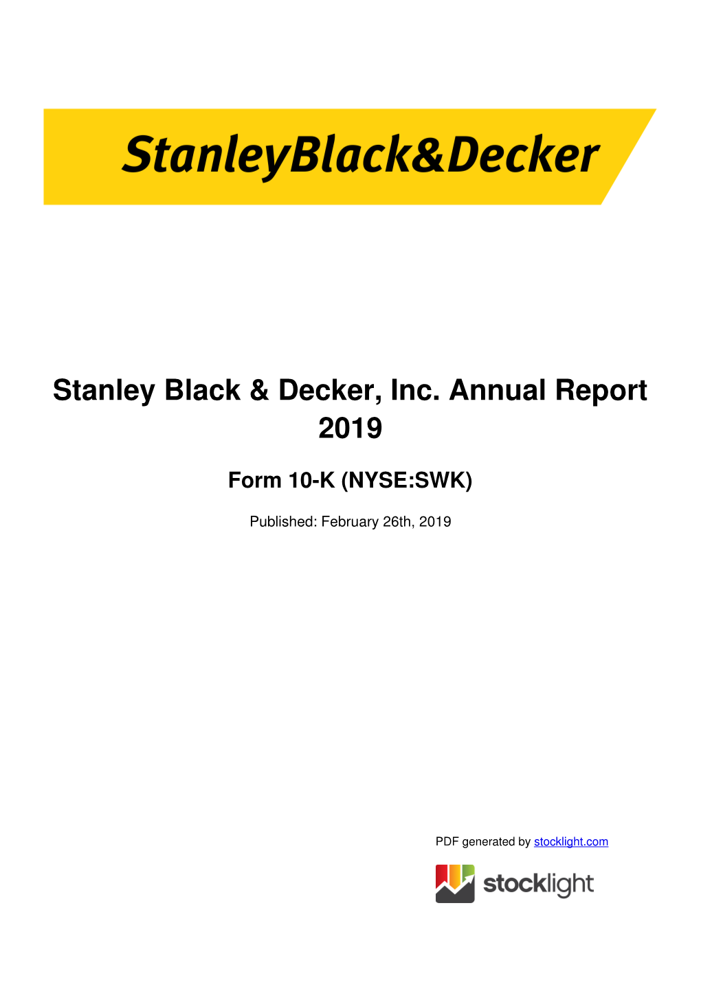 Stanley Black & Decker, Inc. Annual Report 2019