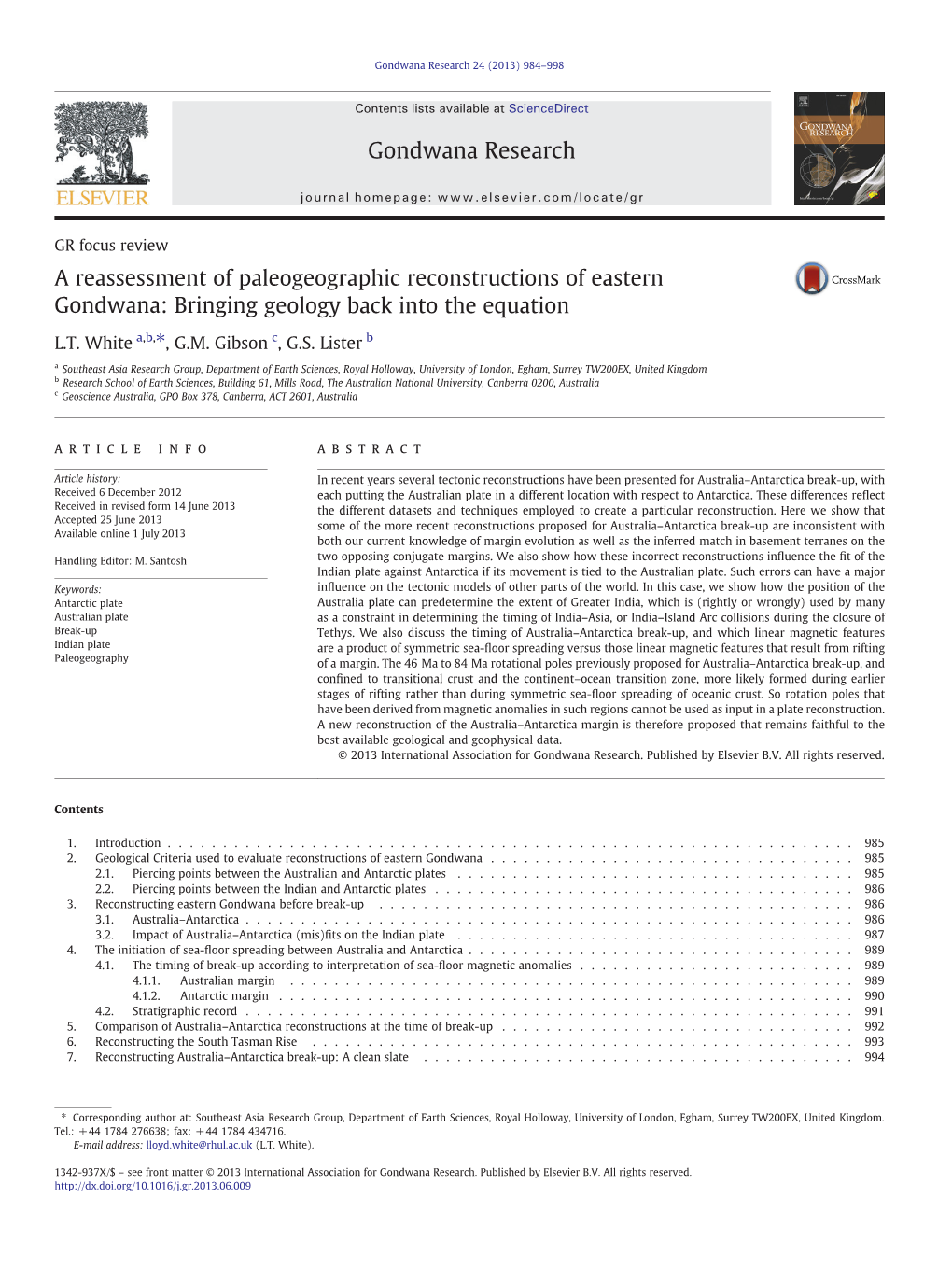 A Reassessment of Paleogeographic Reconstructions of Eastern Gondwana: Bringing Geology Back Into the Equation