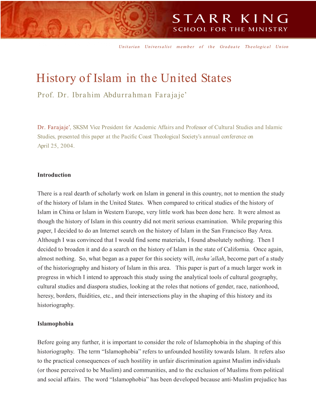History of Islam in the United States Prof
