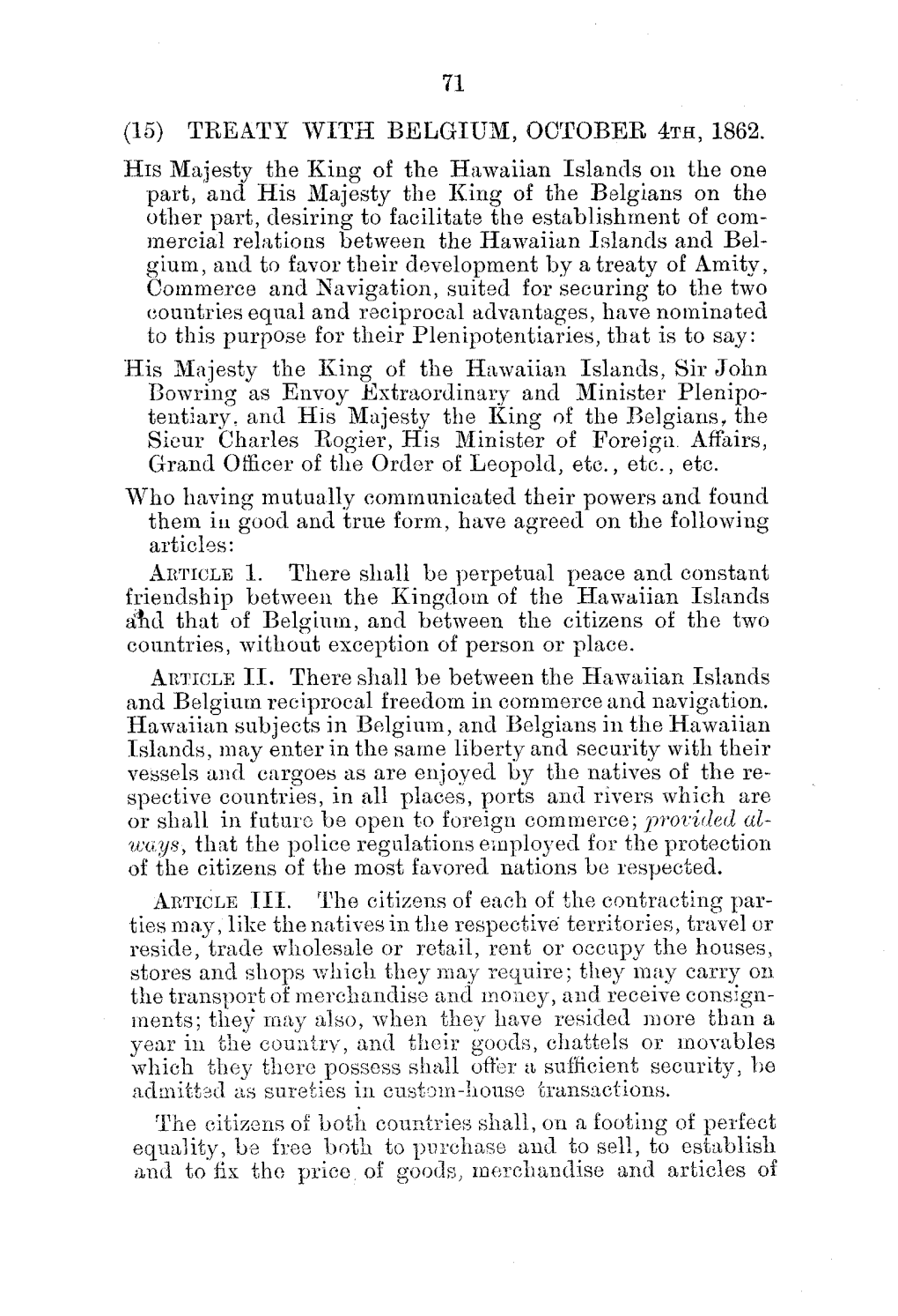 Treaties and Conventions Concluded Between the Hawaiian Kingdom