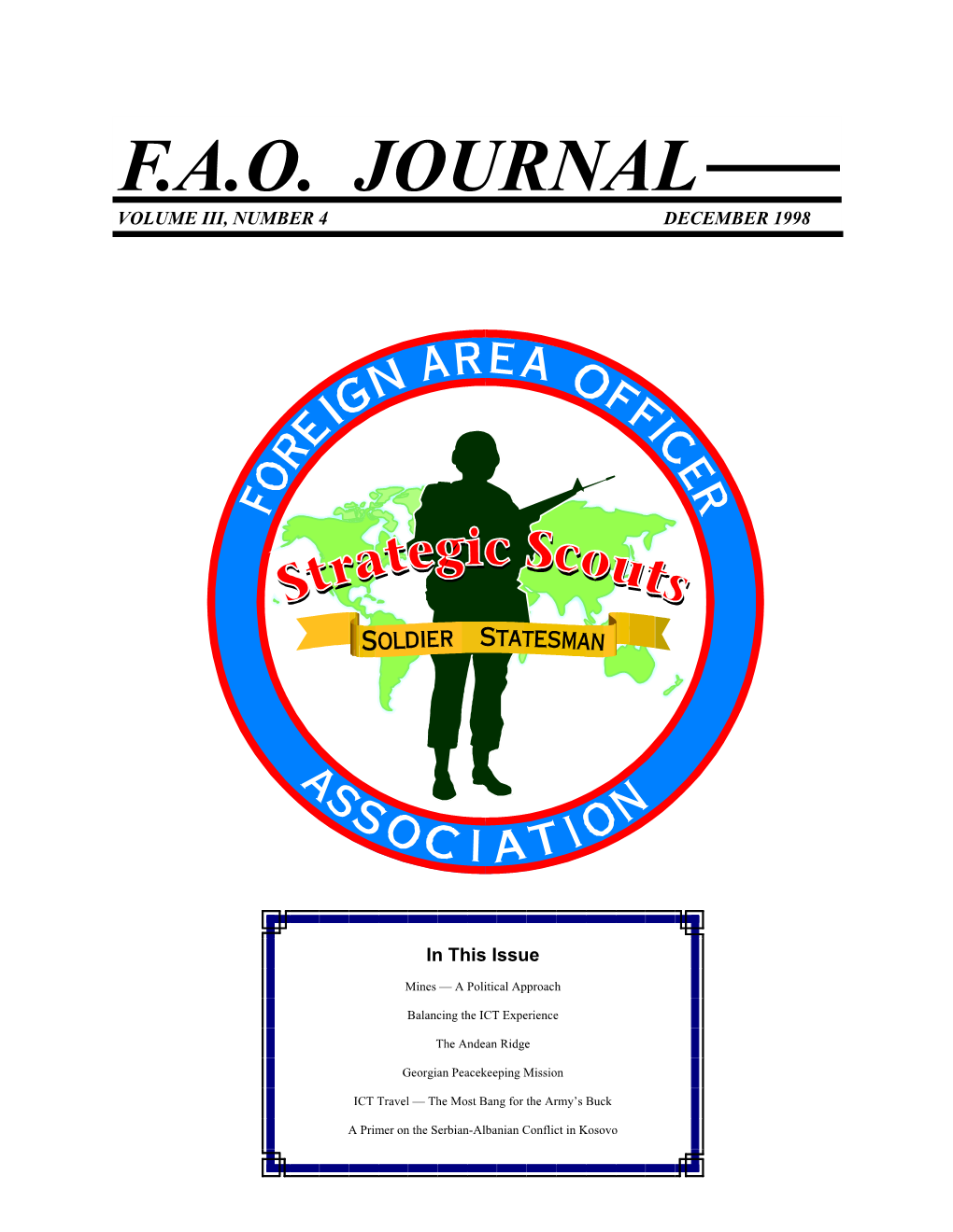 F.A.O. Journal Volume Iii, Number 4 December 1998