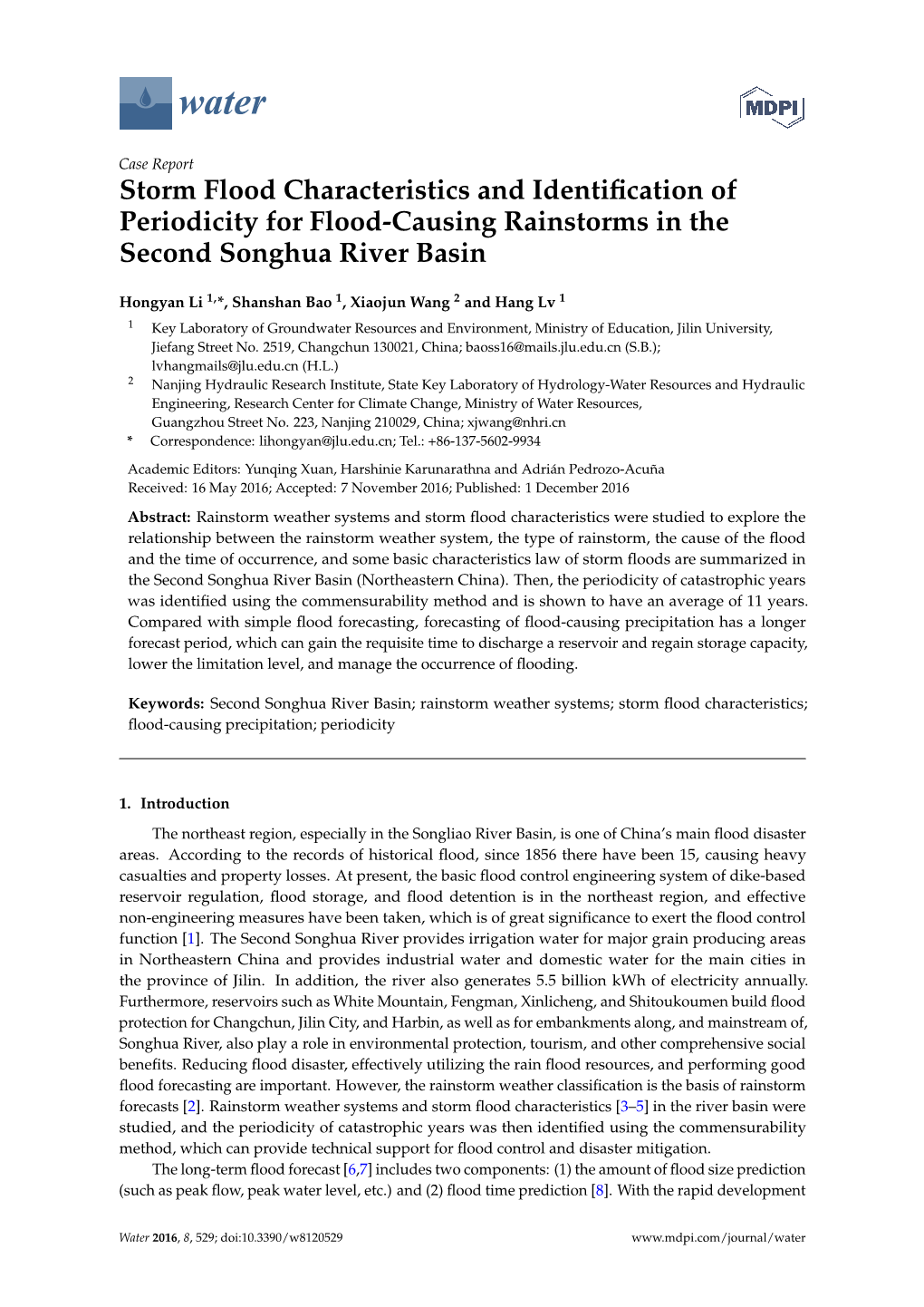 Storm Flood Characteristics and Identification of Periodicity for Flood