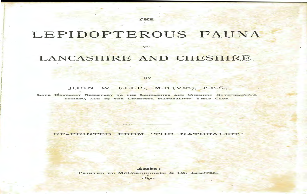 Lepidopterous Fauna of Lancashire and Cheshire