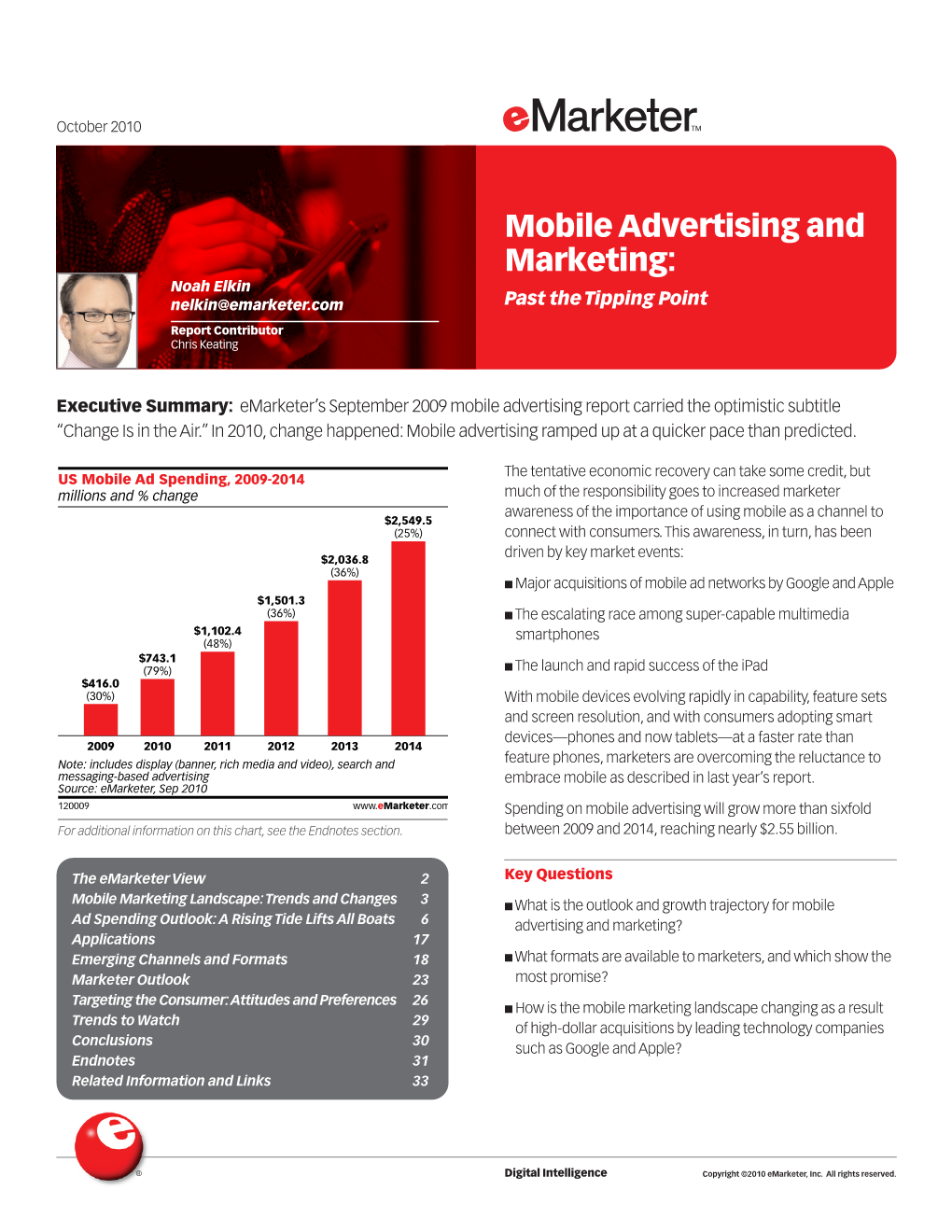 Mobile Advertising and Marketing: Noah Elkin Nelkin@Emarketer.Com Past the Tipping Point