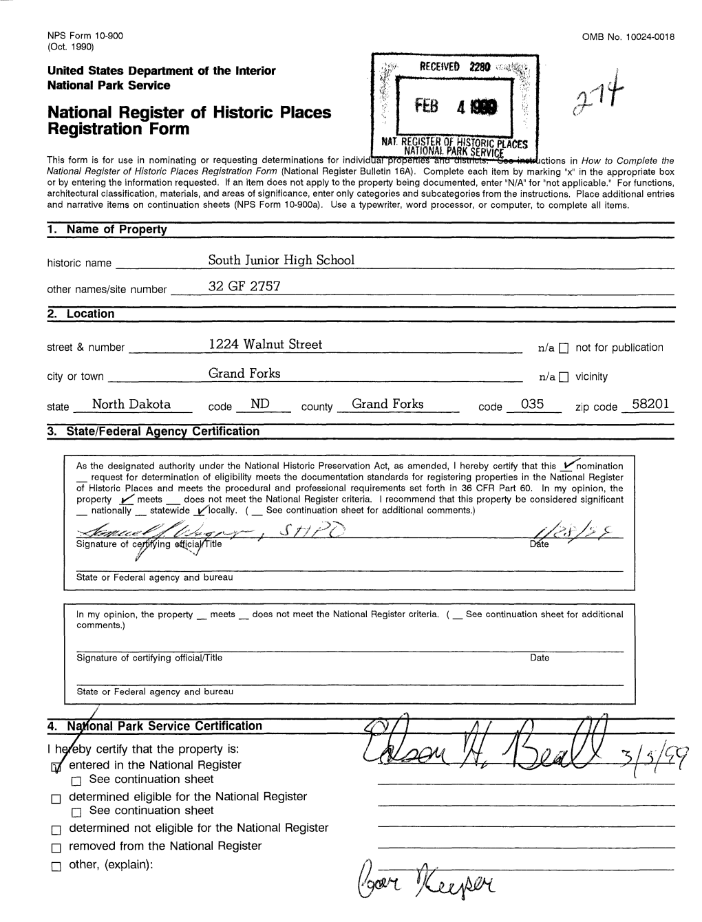 National Register of Historic Places Registration Form 4